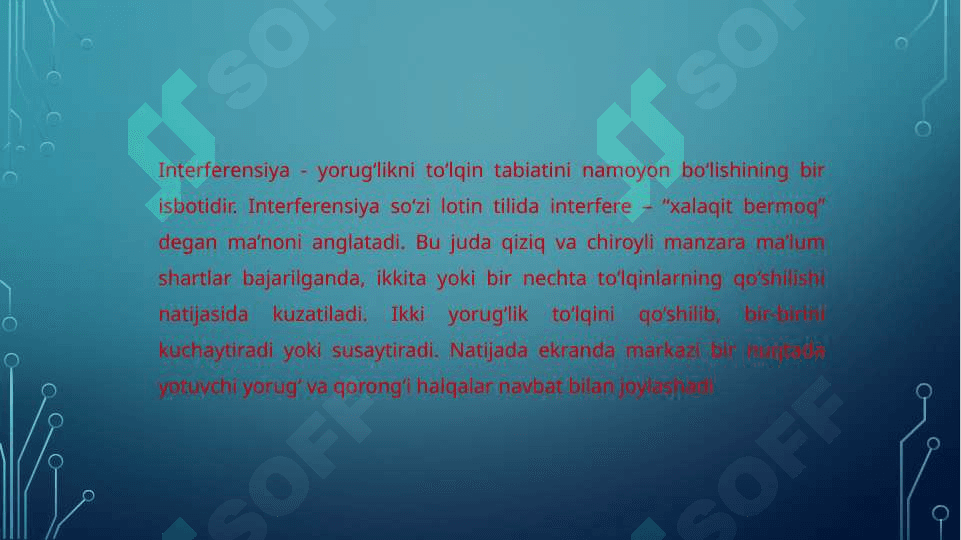 Yassi parallel plastinka yordamida interferensiyon manzara hosil qilish 3