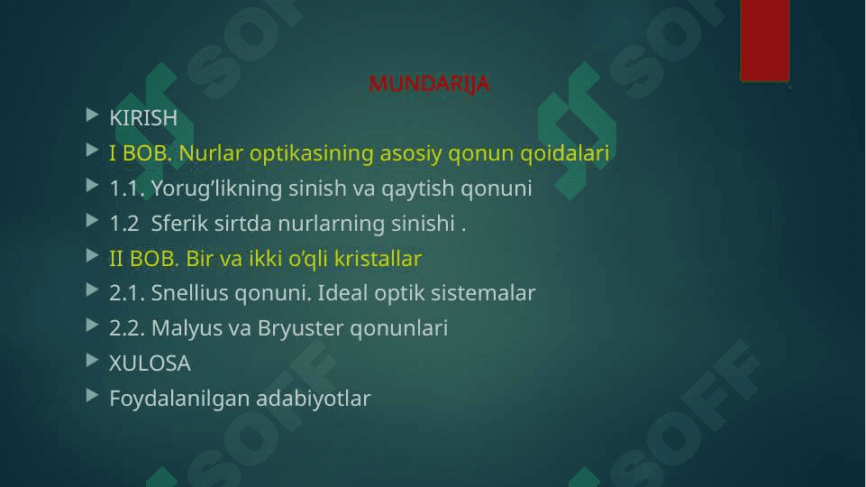 Yorug’likning ikkilanib sinishini kuzatish . Bir va ikki o’qli kristallar 2