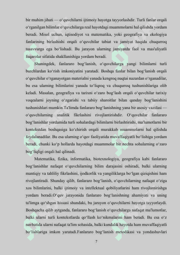 MATEMATIKA DARSIDA FANLARARO BOG‘LANISHLARDAN FOYDALANISH 6