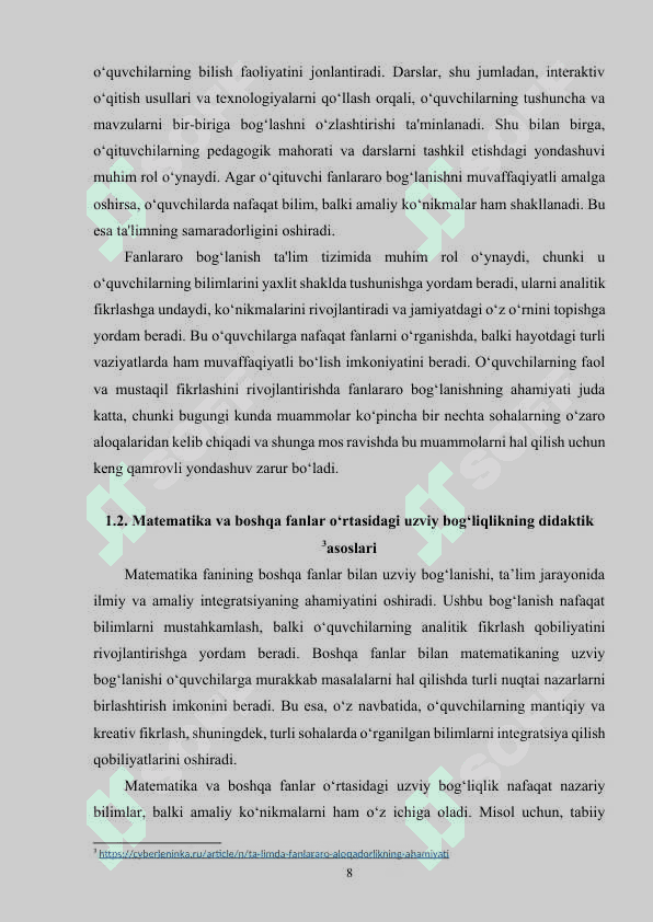MATEMATIKA DARSIDA FANLARARO BOG‘LANISHLARDAN FOYDALANISH 7