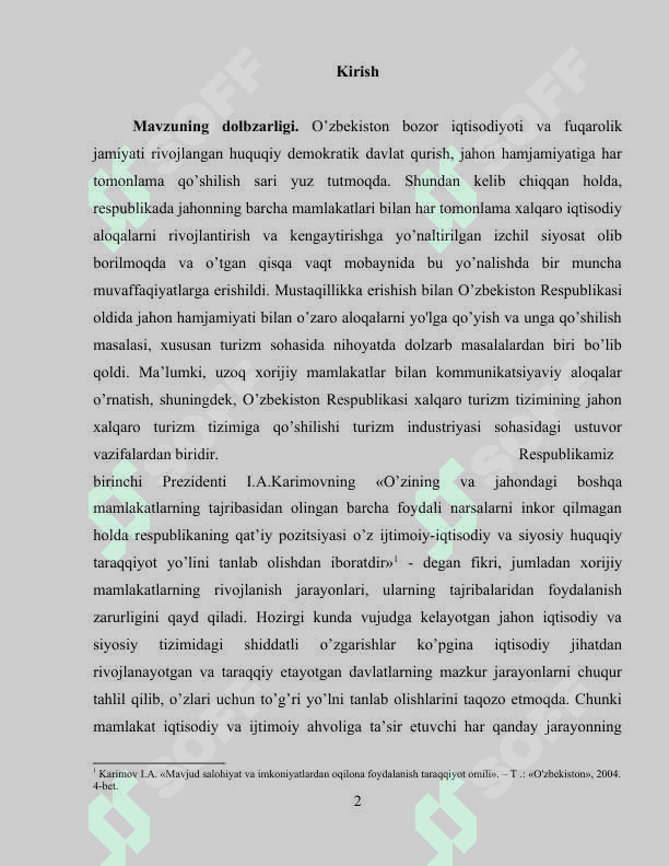 Xalqaro iqtisodiy integratsiya va Oʻzbekistonning jahon hamjamiyatiga kirib borishi 2
