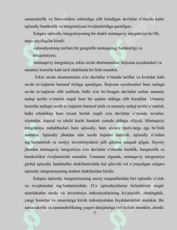 Xalqaro iqtisodiy integratsiya va Oʻzbekistonning jahon hamjamiyatiga kirib borishi 5