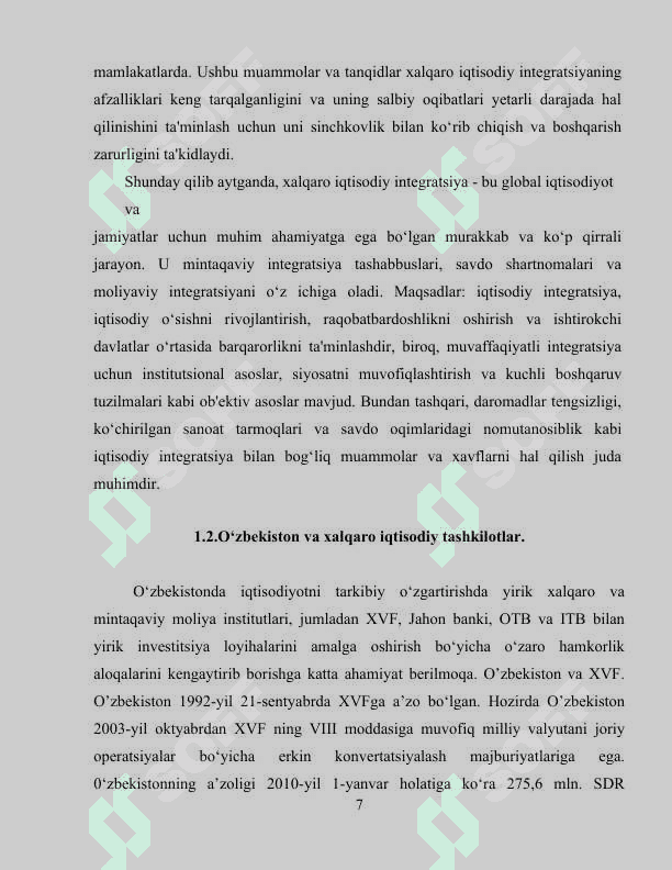 Xalqaro iqtisodiy integratsiya va Oʻzbekistonning jahon hamjamiyatiga kirib borishi 7