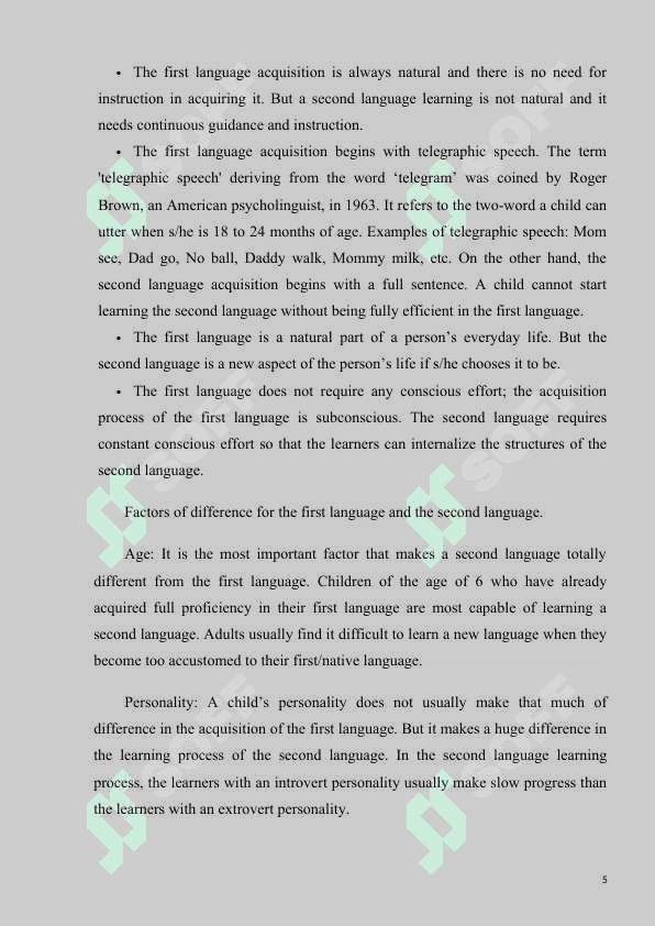 DIFFERENCES IN FIRST LANGUAGE LEARNING AND FOREIGN LANGUAGE LEARNING. 5