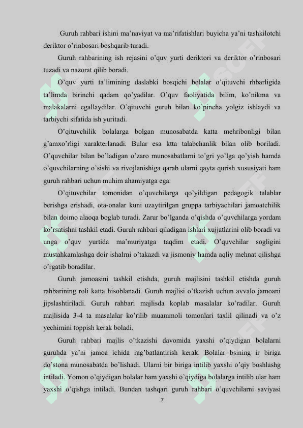 BOSHLANG`ICH SINFLARDA TARBIYAVIY ISHLARNI TASHKIL QILISH METODIKASI 6