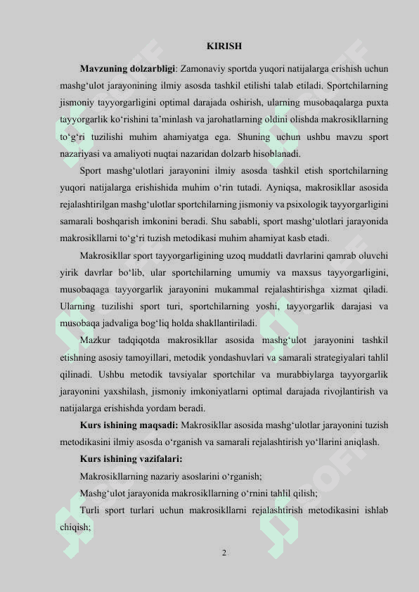 MAKROSIKLLARDA MASHG`ULOTLAR JARAYONINING TUZISH METODIKASI 2