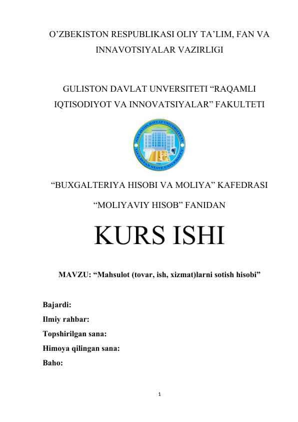 Mahsulot (tovar, ish, xizmat)larni sotish hisobi
