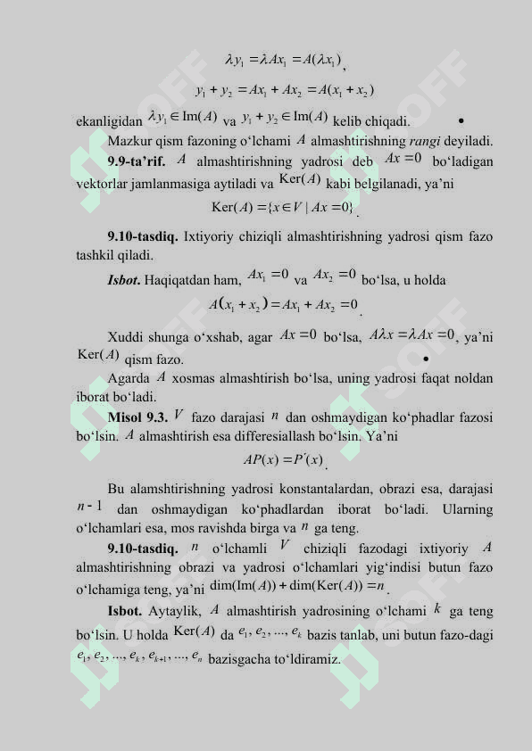 Teskari almashtirish. Turli bazislarda chiziqli almashtirish matritsalari orasidagi bog‘lanish. 2