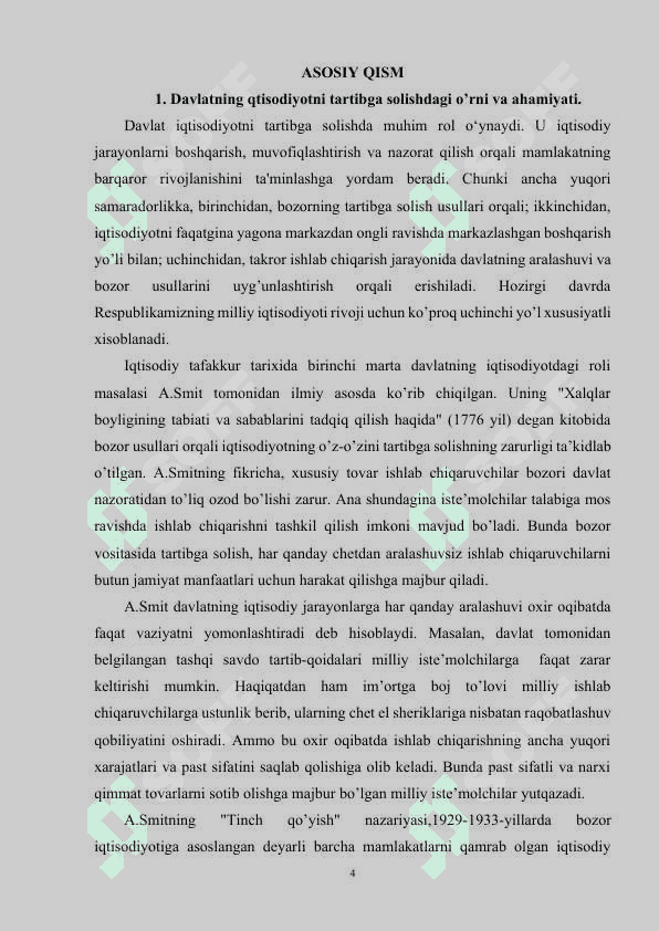 O‘zbekistonda iqtisodiyotni davlat tomonidan tartibga solish bo’yicha yuritilayotgan islohotlar. 4