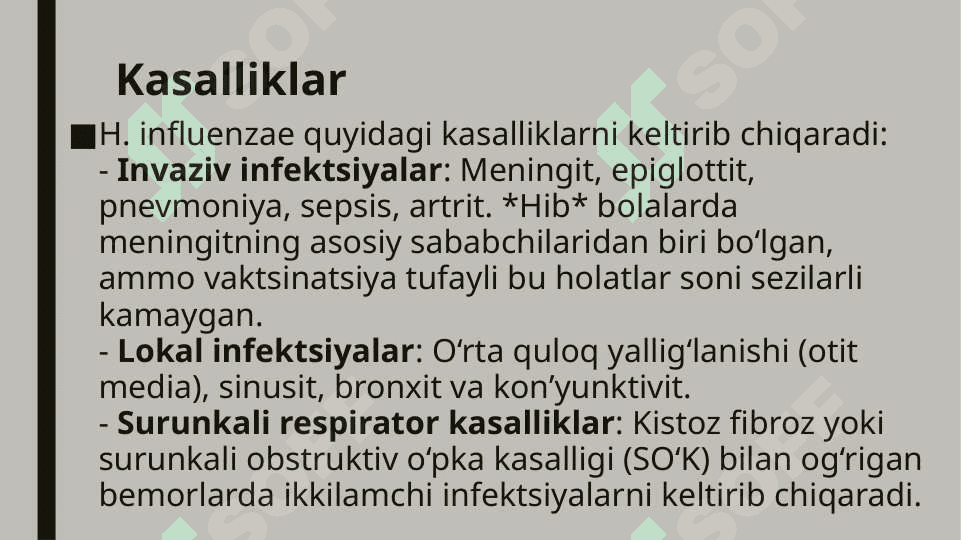 Gemofil bakteriyalar (ifluensa tayoqchasi yumshoq shankr qo’zg’aruvchisi) ularni amaliyotdagi ahamiyati, diagnostikasi 6
