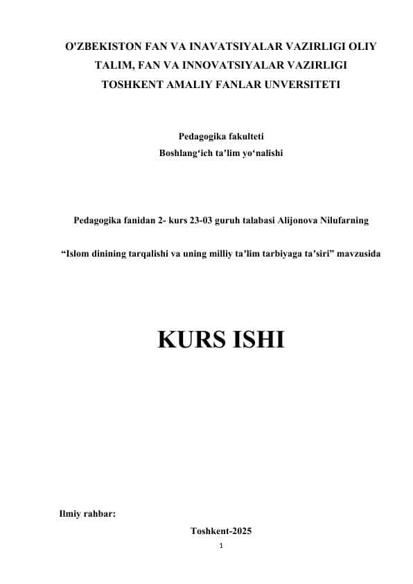 Islom dinining tarqalishi va uning milliy taʼlim tarbiyaga taʼsiri 1