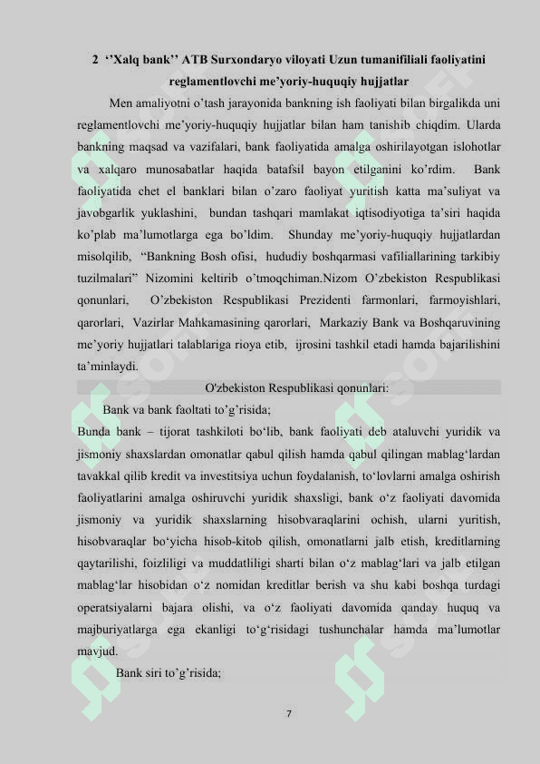 Xalq bank amaliyot hisoboti  Uzun tumani 7