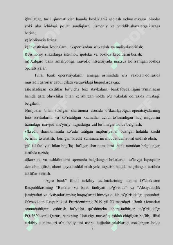 Agro bank amaliyot hisoboti Jarqo’rg’on tumani 5