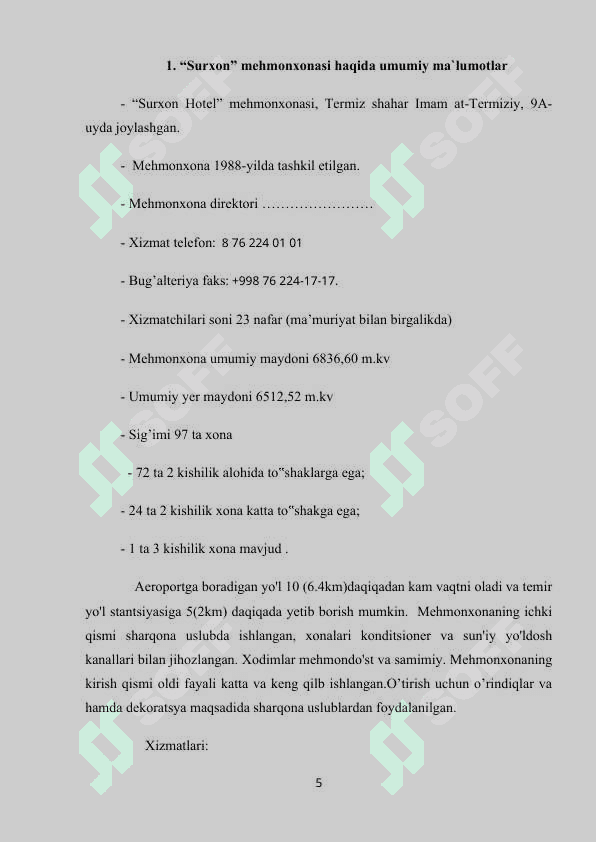 amaliyot hisoboti Surxon mehmonxonasi Termiz shahri 5