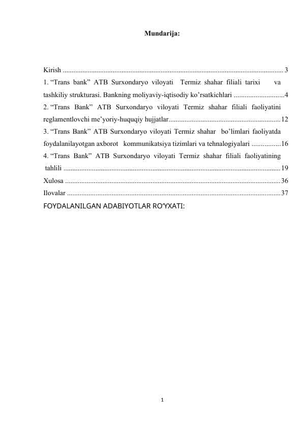 Trans bank amaliyot hisoboti surxondaryo viloyati