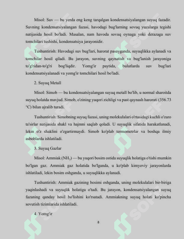 Kondensatsiyalangan fazalar to'g'risida ma'lumot 8