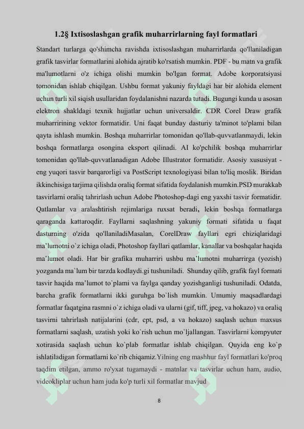 KOMPYUTER GRAFIKASI SOHASIDAGI FAYL FORMATLARI VA BIR-BIRIDAN FARQLI JIHATLARI 8