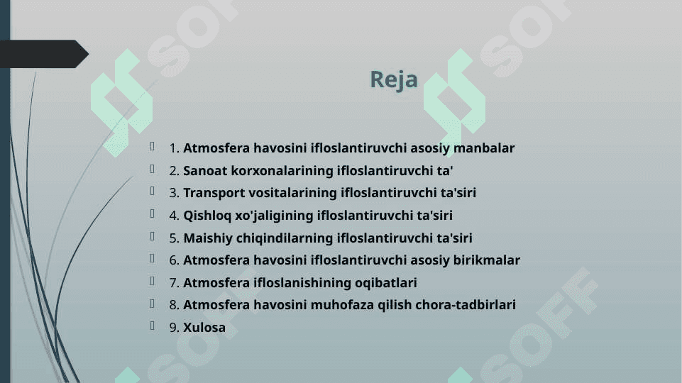 Atmosfera havosini ifloslantiruvchi manbalar va birikmalarni ajrating 2