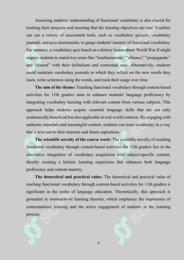 Teaching functional vocabulary through content-based activities for  11 grades 3