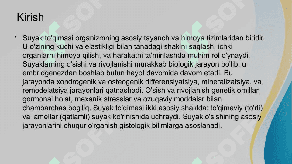 Suyaklarning o'sishi va rivojlanishiga tasiri 3