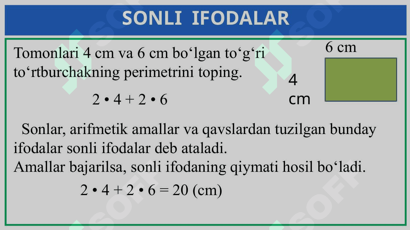 Sonli ifoda tushunchasi. Sonli va harfiy ifodasi 4