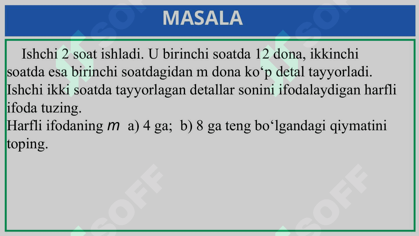Sonli ifoda tushunchasi. Sonli va harfiy ifodasi 7
