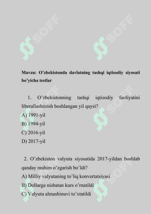 O‘zbekistonda davlatning tashqi iqtisodiy siyosati. 2