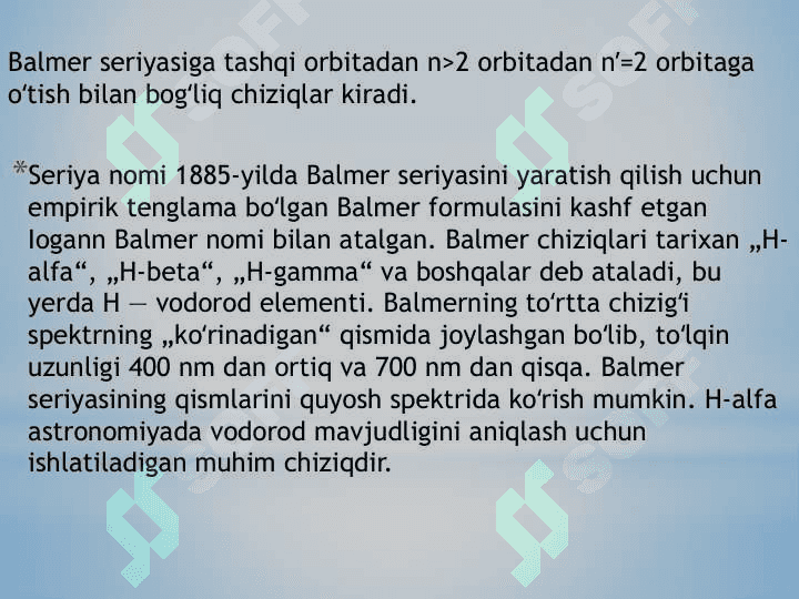 Vodorod va boshqa elementlar spektorlari 8