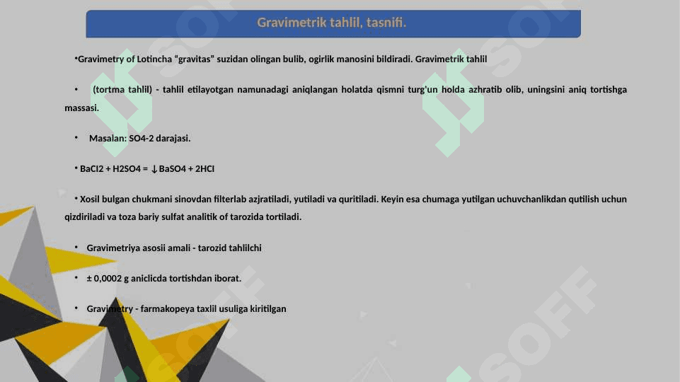 Gravmetirik usulda preparat tarkibigagi temir 2 miqdorini aniqlash 3