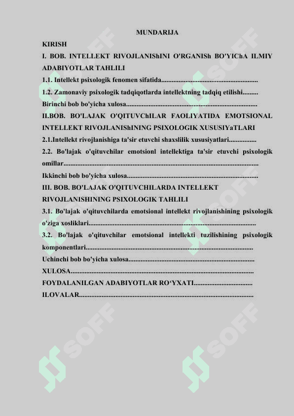 Bo‘lajak o‘qituvchilarda intelektni rivojlantirishning psixologik asoslari. MAGISTRLIK DISSERTATSIYASI 2