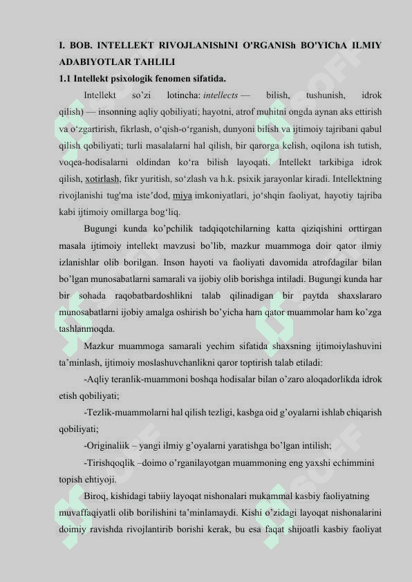 Bo‘lajak o‘qituvchilarda intelektni rivojlantirishning psixologik asoslari. MAGISTRLIK DISSERTATSIYASI 7