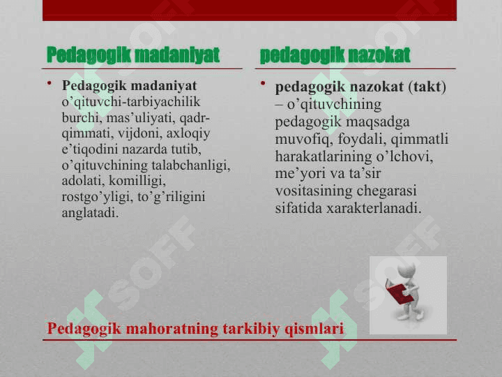 Pedagogik mahorat asoslari va tarkibiy qismlari. Oila tarbiyasi va uning shaxs kamolotiga o‘rni 8