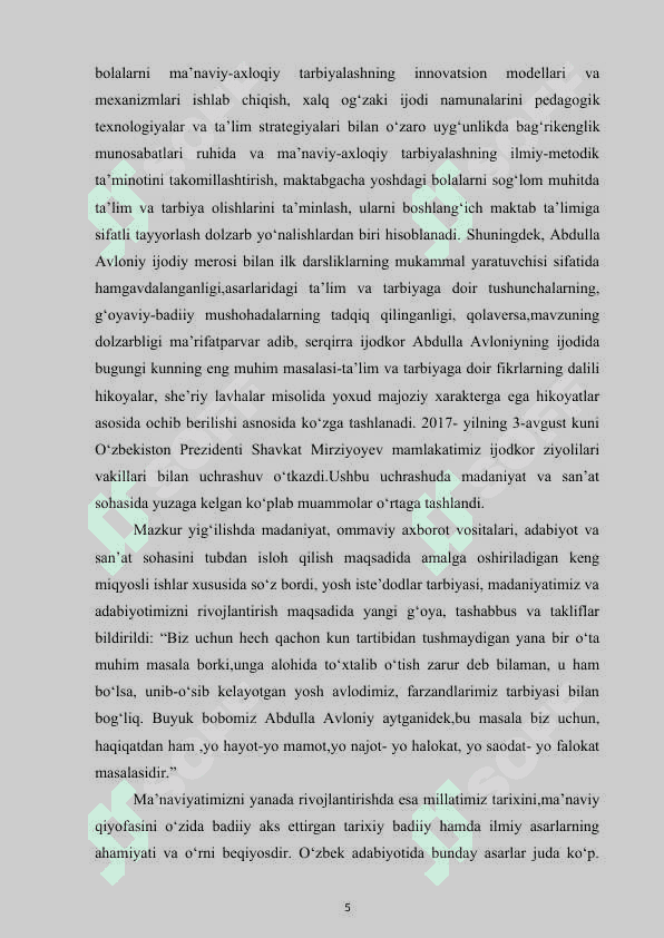 5-6 YOSHLI BOLALARNI MA’NAVIY-AXLOQIY TARBIYALASHDA ABDULLA AVLONIY PEDAGOGIK QARASHLARINING ILMIY-NAZARIY ASOSLARI 4