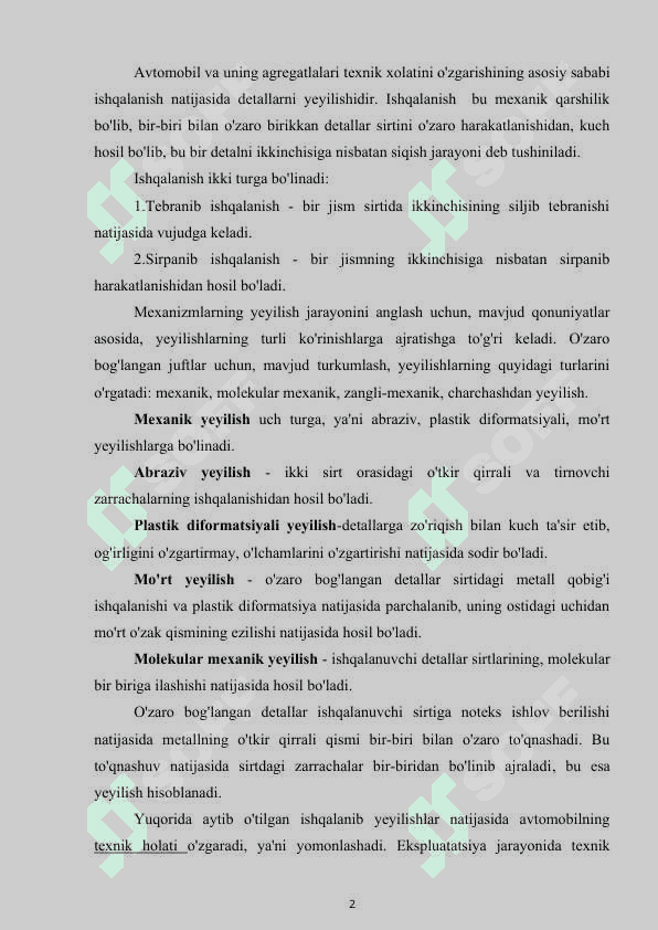 Avtotransport vositalari holati va harakatining hisobi. 2
