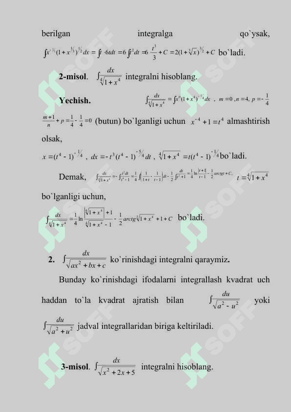 Ba’zi irratsional funktsiyalarni intеgrallash. Aniq integrallarni hisoblash. 3