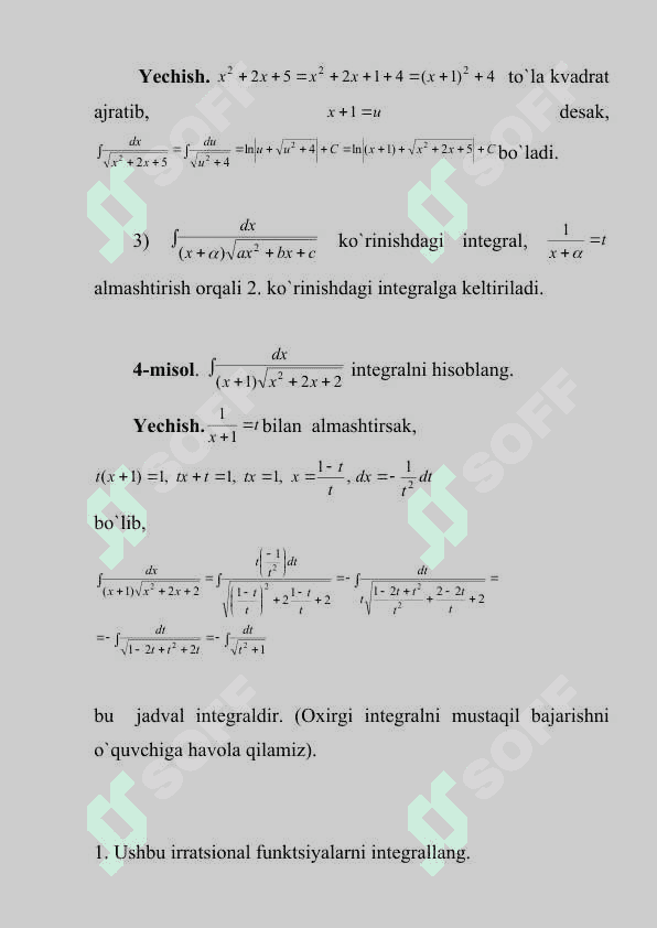 Ba’zi irratsional funktsiyalarni intеgrallash. Aniq integrallarni hisoblash. 4