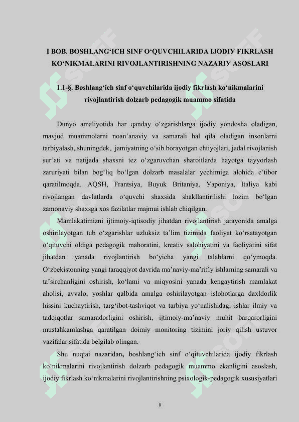 BОSHLАNG‘IСH SINF О‘QUVСHILАRIDА IJОDIУ FIKRLАSH KО‘NIKMАLАRINI RIVОJLАNTIRISH 8