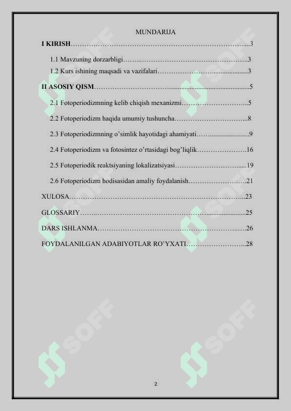 : Fotoperiodizm, uning o’simliklar hayotidagi ahamiyati 2