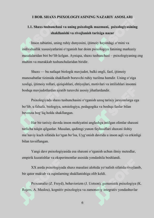Shaxs psixologiyasining metodologik prinsiplari kurs ishi 6