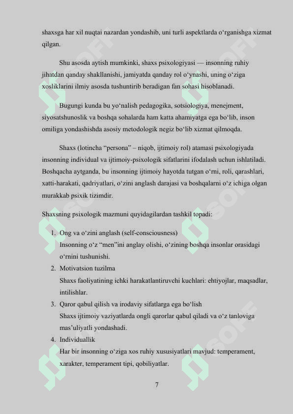 Shaxs psixologiyasining metodologik prinsiplari kurs ishi 7
