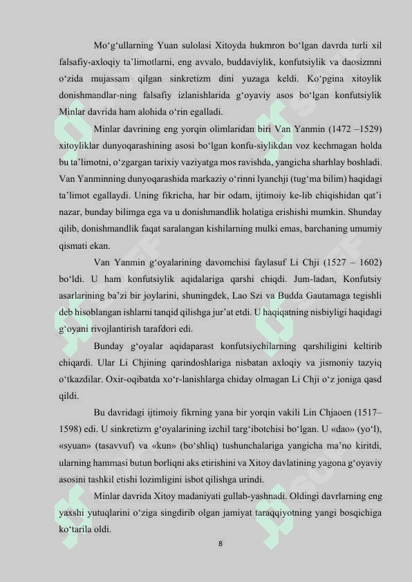 XITOYDA MANJURLAR HUKMRONLIGINING O'RNATILISHI, SIN HUKUMATINING ICHKI SIYOSATI 8