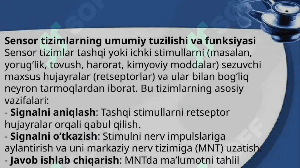 Sensor tizimlar faoliyatining biokimyoviy asoslari 2