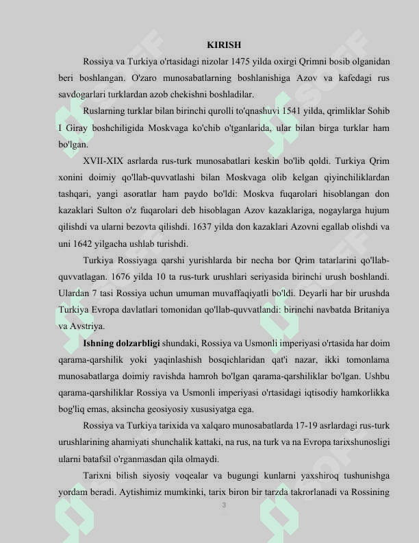 XVII-XIX asrlarda Rossiya-Turkiya munosabatlari 3