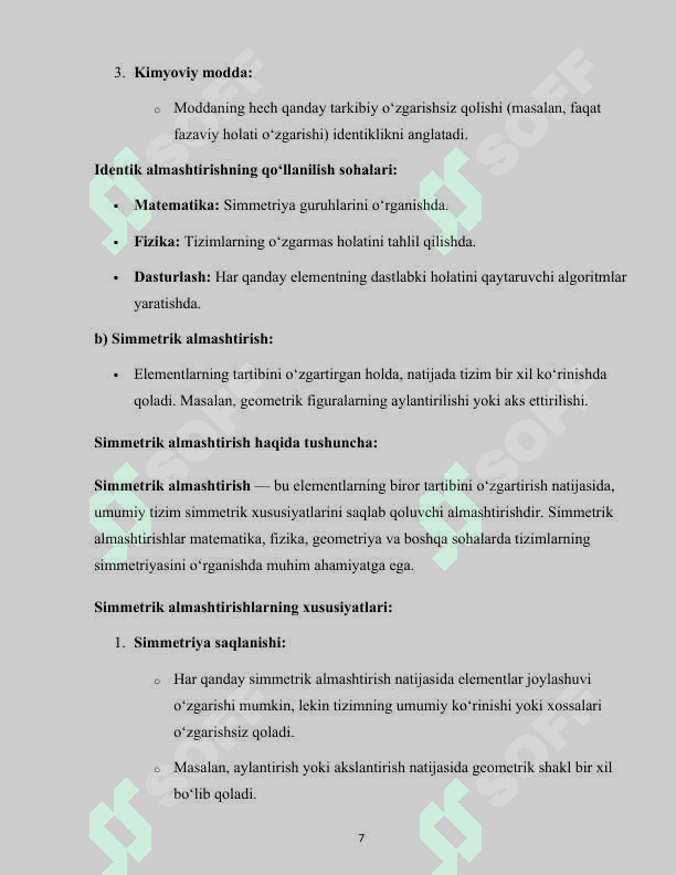 ALGEBRAIK AYNIY ALMASHTIRISHLAR  HAQIDA UMUMIY MA'LUMOT 7