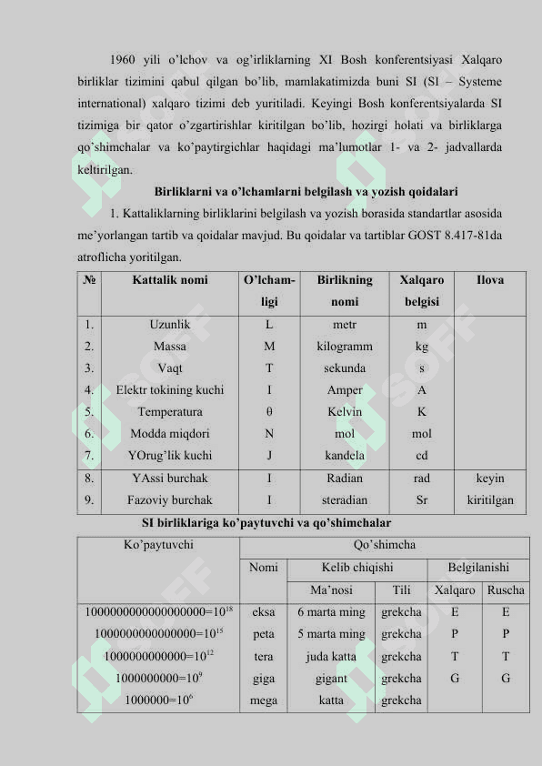 Xatoliklar xaqida umumiy ma'lumotlar . O`lchash xatoliklari va ularning tasnifi klassifikatsiyasi KURS ISHI 8