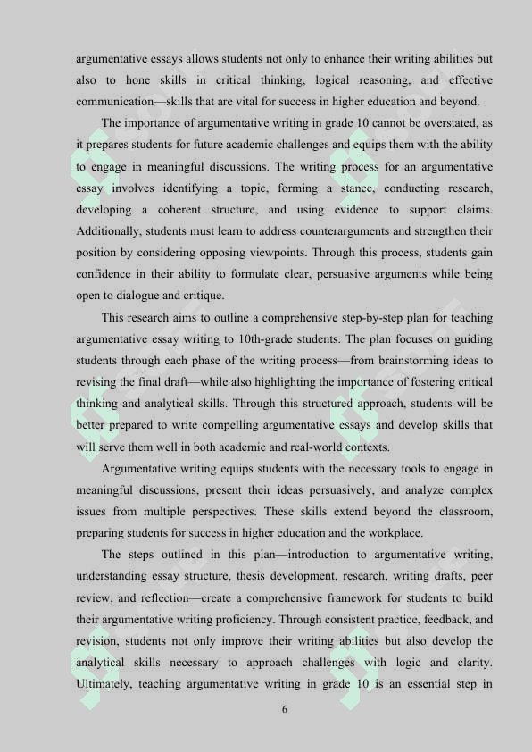 TEACHING ARGUMENTATIVE ESSAY WRITING IN GRADE 10 6