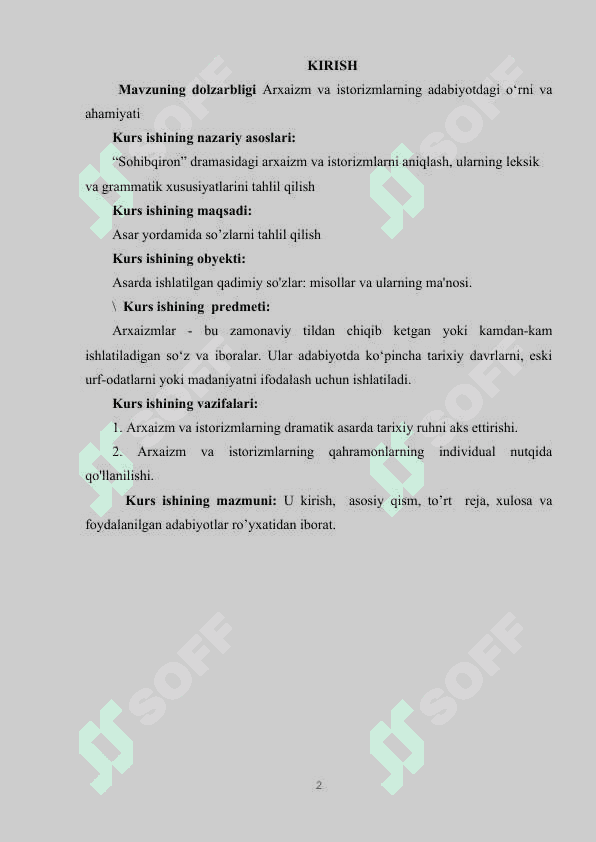 ARXAIZM VA ISTORIZMLARNING LEKSIK-GRAMMATIK XUSUSIYATI (ABDULLA ORIPOVNING “SOHIBQIRON” DRAMASI MISOLIDA) 2