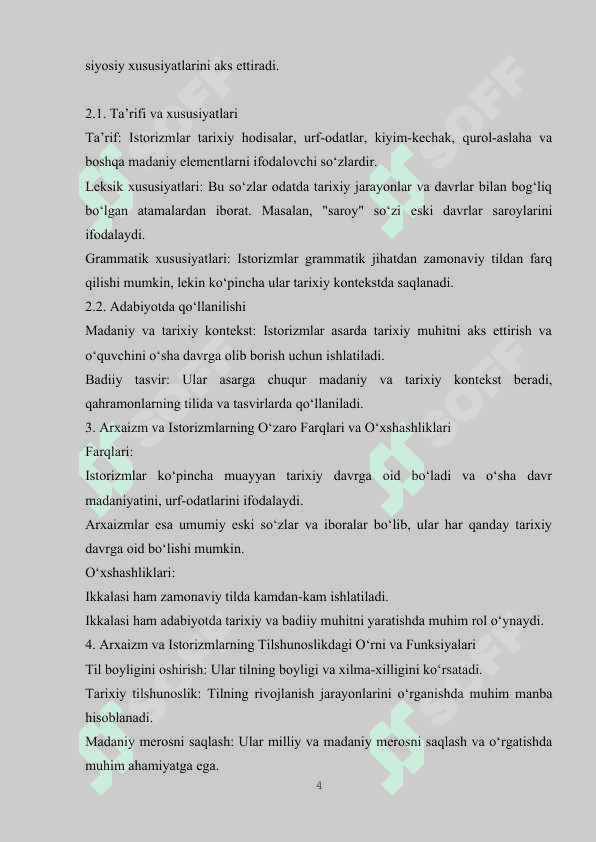 ARXAIZM VA ISTORIZMLARNING LEKSIK-GRAMMATIK XUSUSIYATI (ABDULLA ORIPOVNING “SOHIBQIRON” DRAMASI MISOLIDA) 4
