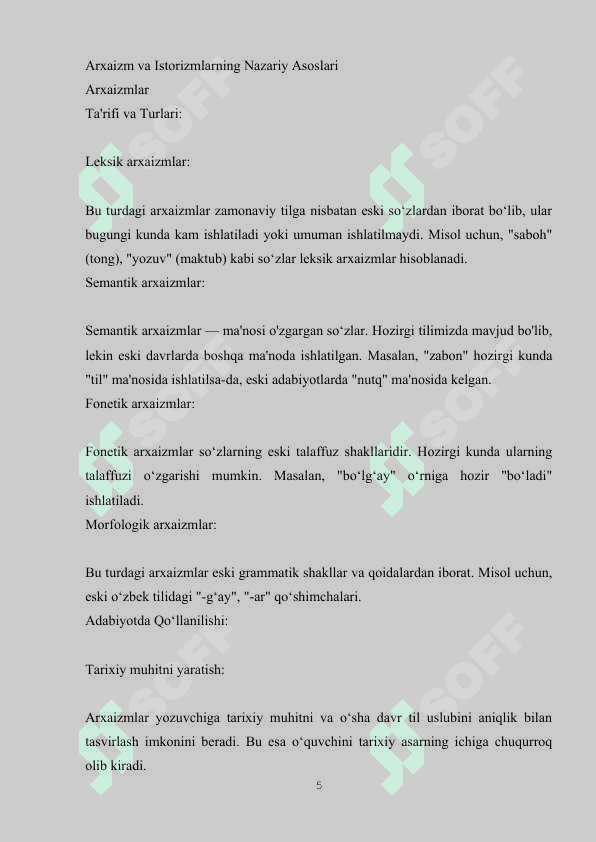 ARXAIZM VA ISTORIZMLARNING LEKSIK-GRAMMATIK XUSUSIYATI (ABDULLA ORIPOVNING “SOHIBQIRON” DRAMASI MISOLIDA) 5
