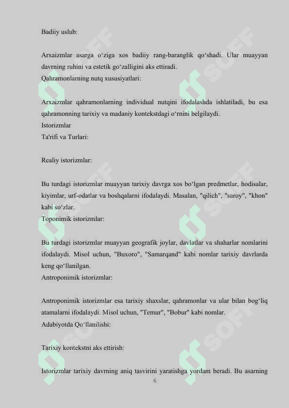 ARXAIZM VA ISTORIZMLARNING LEKSIK-GRAMMATIK XUSUSIYATI (ABDULLA ORIPOVNING “SOHIBQIRON” DRAMASI MISOLIDA) 6